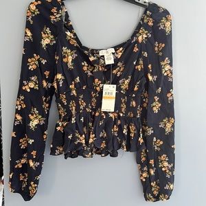 Planet Gold navy blue printed blouse *NWT*